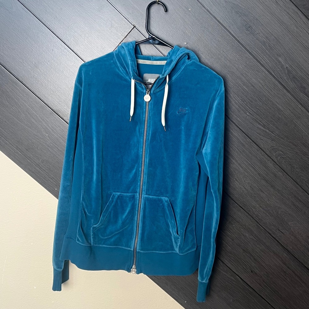 Nike Womens Velour Zip Hoodie Blue XL‎ Y2K Athleisure Casual Streetwear